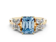 Emerald Cut Floral Engagement Ring Setting for a Fancy Blue Lab-Grown Diamond | Yellow Gold