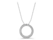 Round Lab-Grown Diamond Double Row Pavé Circle Pendant Necklace | Polished Rim | White Gold