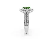 Fancy Green Oval Cut Diamond Halo Engagement Ring Set in White gold with Split Shank and Prong Setting