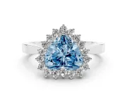 Fancy Blue Heart Cut Diamond Halo Ring Set in Silver with Round Halo and Smooth Solitaire Band