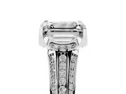 Emerald Cut Diamond Pavé Split Shank Solitaire Ring Set in Silver with Prong Setting
