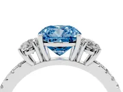 Cushion Cut Three Stone Engagement Ring Setting for a Fancy Blue Lab-Grown Diamond | Pave Shoulders | Platinum
