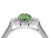 Fancy Green Pear Cut Diamond Halo Milgrain Pavé Ring Set in White gold with Prong Setting