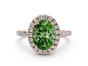 Oval Raised Halo Engagement Ring Setting for a Fancy Green Lab-Grown Diamond | Pave Band | Rose Gold
