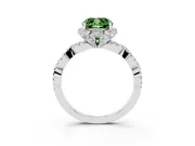 Fancy Green Cushion Cut Diamond Halo Twist Band Solitaire Ring Set in Silver with Prong-Set Center Stone