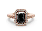 Radiant Cut Milgrain Halo Engagement Ring Setting for a Black Center | Beaded Shoulders | Rose Gold
