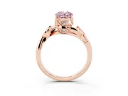 Fancy Pink Oval Cut Diamond Solitaire Twist Engagement Ring Set in Rose gold with Pavé Leaf Accents
