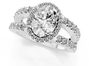 Oval Cut Diamond Halo Ring Set in Silver with Pavé Split Shank and Prong Setting
