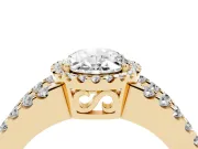 Oval Cut Diamond Halo Ring Set in Yellow gold with Pavé Split Shank and Prong Setting
