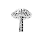 Round Petal Tip Halo Engagement Ring Setting | Single Row Pavé Band | White Gold