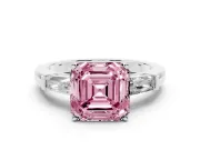 Asscher Cut Three Stone Engagement Ring Setting for a Fancy Pink Lab-Grown Diamond | Tapered Baguettes | Platinum