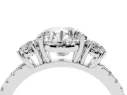Round Cut Diamond Three-Stone Ring Set in Platinum with Pavé Band and Graduated Sides