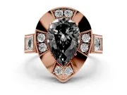Fancy Black Pear Cut Diamond Milgrain Halo Ring Set in Rose gold with Split Shank