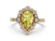 Pear-Shaped Scalloped Halo Engagement Ring Setting for a Fancy Yellow Lab-Grown Diamond | Milgrain Edges | Yellow Gold