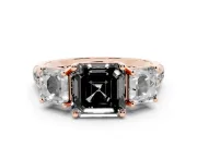 Asscher Cut Three Stone Engagement Ring Setting for a Black Center | Accented Shoulders | Rose Gold