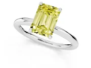 Fancy Yellow Emerald Cut Diamond Solitaire Ring Set in Silver with Thin Band and Prong Setting