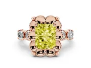 Fancy Yellow Radiant Cut Diamond Floral Halo Ring Set in Rose gold with Shared Prong Band