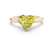 Fancy Yellow Heart Cut Diamond Solitaire Ring Set in Yellow gold with Cathedral Band and Prong Setting