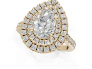 Pear-Shaped Lab-Grown Diamond Double Halo Statement Ring Set in Yellow Gold with Pavé Band