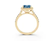 Asscher Cut Milgrain Floral Halo Engagement Ring Setting for a Fancy Blue Lab-Grown Diamond | Pavé Band | Yellow Gold
