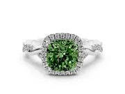 Cushion Cut Twist Halo Engagement Ring Setting for a Fancy Green Lab-Grown Diamond | Platinum