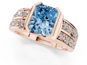 Radiant Cut Half Bezel Engagement Ring Setting for a Fancy Blue Lab-Grown Diamond | Double Row Channel Band | Rose Gold