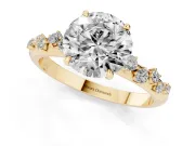Round Cut Diamond Cluster Solitaire Ring Set in Yellow gold with Prong Setting