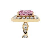 Radiant Cut Halo Engagement Ring Setting for a Fancy Pink Lab-Grown Diamond | Bezel Station Shoulders | Yellow Gold