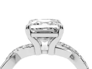 Asscher Cut Diamond Twist Band Solitaire Set in White gold with Pavé Accents and Prong Setting