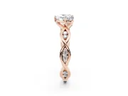 Heart Cut Diamond Twist Band Solitaire Ring Set in Rose gold with Leaf Prong Setting and Accent Stones