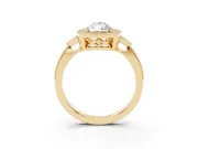 Pear Cut Diamond Halo Engagement Ring Set in Yellow gold with Milgrain Pavé Band