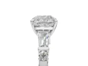 Cushion Cut Tapered Baguette Engagement Ring Setting | Bar Set Sides | Sterling Silver