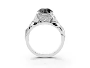 Fancy Black Round Cut Diamond Leaf-Inspired Engagement Ring Set in Platinum with Round Accents