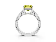 Fancy Yellow Asscher Cut Diamond Solitaire Pavé Milgrain Engagement Ring Set in White gold with Prong Setting