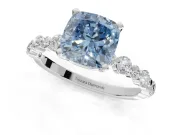 Cushion Cut Pavé Solitaire Engagement Ring Setting for a Fancy Blue Lab-Grown Diamond | Alternating Accents | White Gold