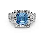 Asscher Cut Halo Split Shank Engagement Ring Setting for a Fancy Blue Lab-Grown Diamond | Round Side Stones | White Gold