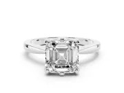 Asscher Cut Diamond Solitaire Engagement Ring Set in White gold with Slim Tapered Solitaire Band