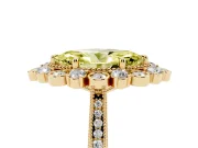 Fancy Yellow Marquise Cut Diamond Halo Milgrain Pavé Ring Set in Yellow gold with Prong Setting