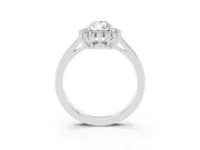 Pear Cut Diamond Halo Ring Set in Platinum with Round Halo and Smooth Solitaire Band