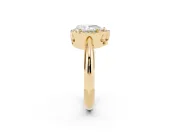 Pear Cut Diamond Halo Engagement Ring Set in Yellow gold with Plain Split Shank and Prong Setting