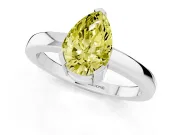 Fancy Yellow Pear Cut Diamond Solitaire Ring Set in Silver with Prong Head and Smooth Polished Band
