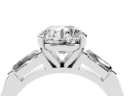 Round Three Stone Engagement Ring Setting | Tapered Baguettes | Sterling Silver