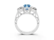 Fancy Blue Cushion Cut Diamond Three-Stone Ring Set in White gold with Textured Band