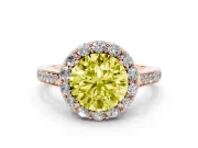 Fancy Yellow Round Cut Diamond Floral Halo Ring Set in Rose gold with Pavé Band and Prong Setting
