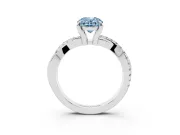 Fancy Blue Oval Cut Diamond Twist Band Solitaire Set in Silver with Pavé Accents and Prong Setting