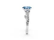 Fancy Blue Oval Cut Diamond Solitaire Leaf-Inspired Ring Set in Silver with Pavé Band and Prong Setting