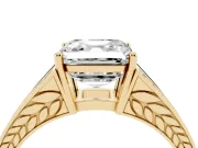 Asscher Cut Diamond Split Shank Ring Set in Yellow gold with Pavé Band and Prong Setting