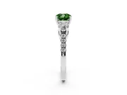 Fancy Green Three-Stone Cushion Cut Diamond Pavé Band Ring Set in Platinum with Prong-Set Trio