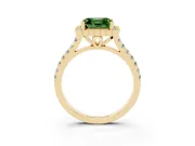 Fancy Green Asscher Cut Diamond Milgrain Floral Halo Engagement Ring Set in Yellow gold with Pavé Band