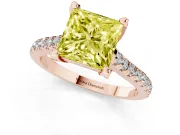 Princess Cut Hidden Halo Pave Engagement Ring Setting for a Fancy Yellow Lab-Grown Diamond | Claw Prongs | Rose Gold